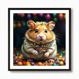 Hamster With Christmas Balls Art Print