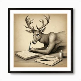 Deer Writing Art Print