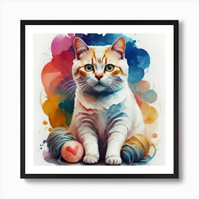 Cat With Yarn Art Print