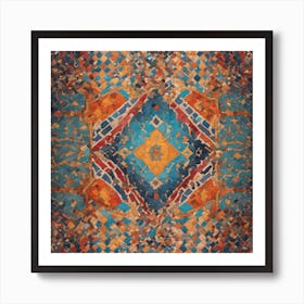 Blue & Orange Moroccan Rug Art Print