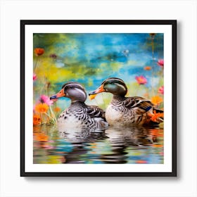 Ducks In The Water Art Print