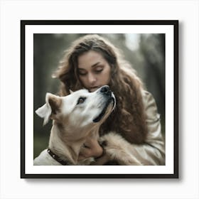 Portrait Of A Woman With A Dog Art Print