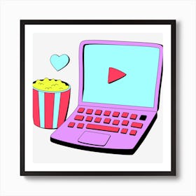 Laptop And Popcorn Art Print