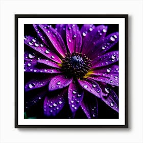 Purple Flower With Water Droplets 4 Art Print