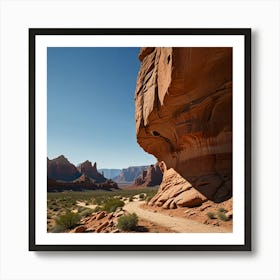 A Picturesque Canyon With A Winding Hiking Trail, Red Rock Formations, And A Vibrant Blue Sky 2 Art Print