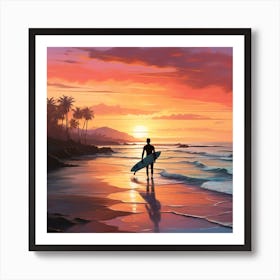 Surfer At Sunset Art Print