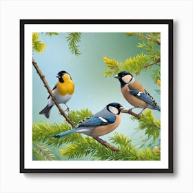 Three Birds On A Branch Art Print