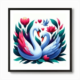 Pair of swan with love Art Print