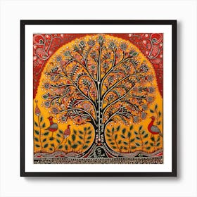 Tree Of Life Madhubani Painting Indian Traditional Style 1 Art Print