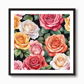 Watercolor Roses Pattern Art Print