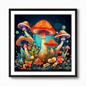 Mushrooms In The Forest 24 Art Print