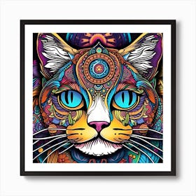 Psychedelic Cat Whimsical Bohemian Enlightenment Print 6 Art Print