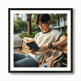 Young Man Reading A Book Art Print