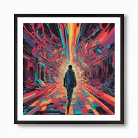 Mouth Is Walking Down A Long Path, In The Style Of Bold And Colorful Graphic Design, David , Rainbo Art Print