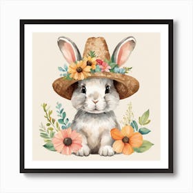 Floral Baby Rabbit Nursery Illustration (15) Art Print