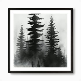 Black And White Of Pine Trees Art Print