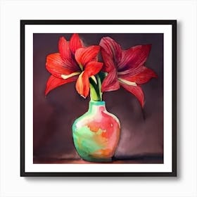 Red Flowers In A Vase Art Print