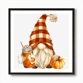 Cute Holiday Gnome For Thanksgiving With Fall Pumpkin Spice Art Print