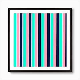 Stripes in Mint, Navy, and Pink Art Print