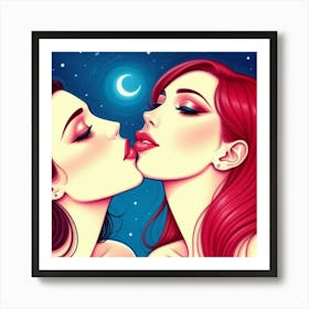 Two Women Kissing Art Print