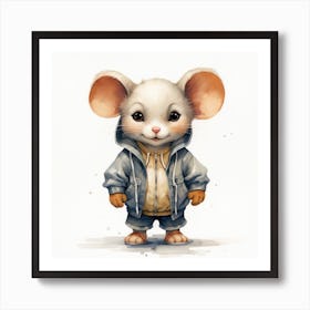 Watercolour Cartoon Mouse In A Hoodie 2 Art Print