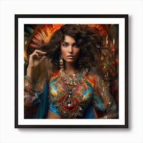 Beautiful Woman In A Colorful Dress Art Print