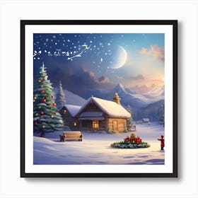 Christmas Village In The Snow Art Print