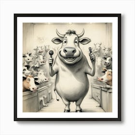 Cow With Microphone 2 Art Print