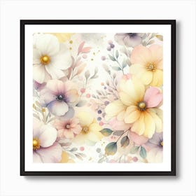 Watercolor Flowers Seamless Pattern Art Print