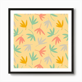 PETALS Abstract Floral Botanical in Mint Pink Yellow Gray on Cream Art Print