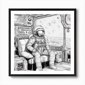 A Sofa In Cosmonaut Suit Wandering In Space 3 Art Print