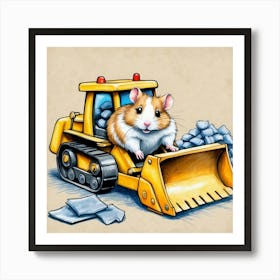 Hamster In Bulldozer Art Print