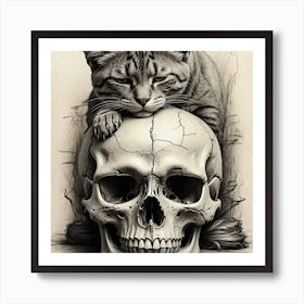 Cat On A Skull 1 Art Print