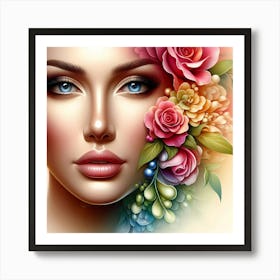 Portrait Of A Woman With Flowers 4 Art Print