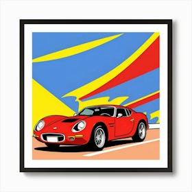 Vintage Sports Car Halftone Style Scene Art Print