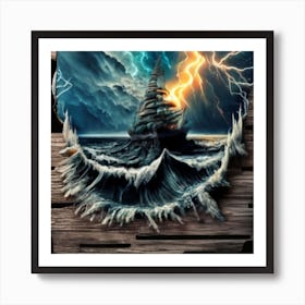 Ocean Storm With Large Clouds And Lightning 18 Art Print