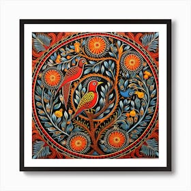 Bird In A Tree Madhubani Painting Indian Traditional Style Art Print