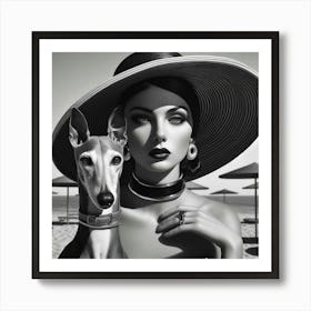 Woman And A Greyhound 3 Art Print