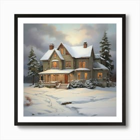 House In The Snow Art Print 3 Art Print