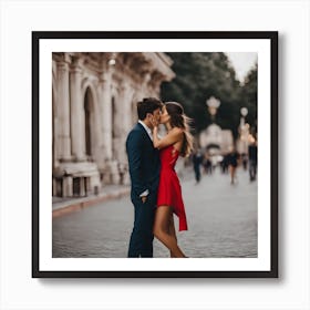 A Girl And Guy Trying To Have A Kiss Art Print