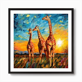 Giraffes At Sunset 40 Art Print