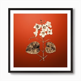 Gold Botanical Catalpa Cordifolia Flower on Tomato Red n.2844 Art Print