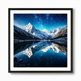 Firefly Snow Capped Mountains Reflecting In A Starry Lake 11335 (2) Poster