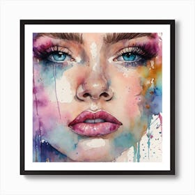 Watercolor Of A Woman'S Face 3 Art Print