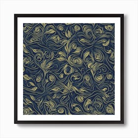 Blue And Gold Swirls Art Print