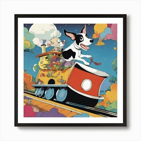 A Smiling Magic Train With A Black And White Rat T Art Print