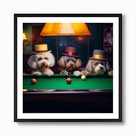 Three Dogs Playing Pool 1 Art Print