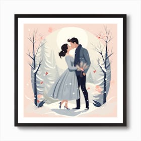 Couple Kissing In The Snow 2 Art Print