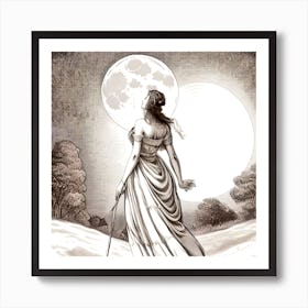 Full Moon with Girl 13 Art Print