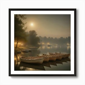 Boats On A Lake 1 Art Print